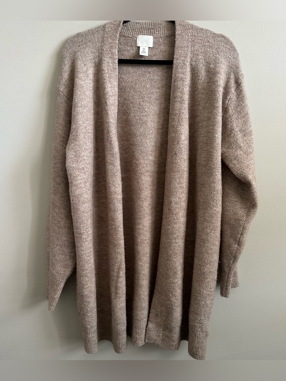 H&M Women’s Long Oversized Open-Front Taupe Cardigan Sweater
